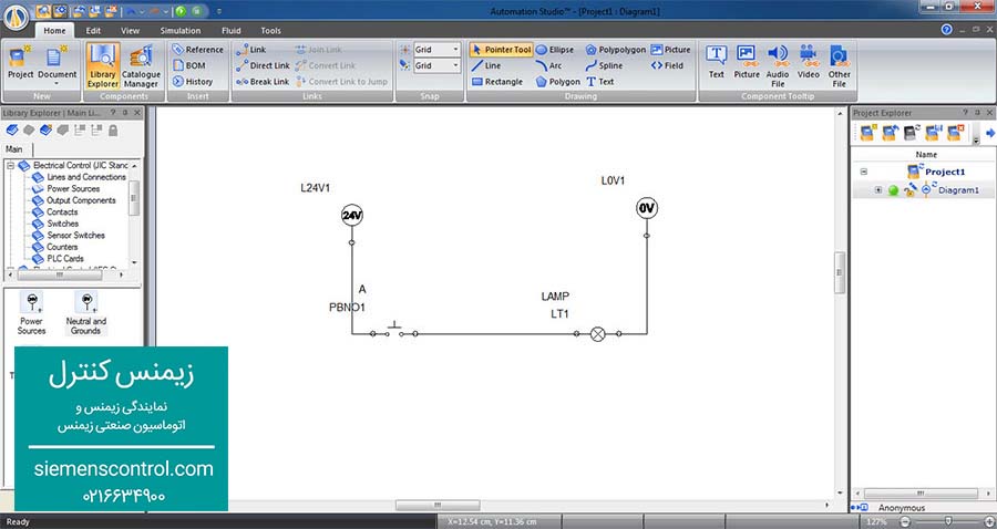 چیدن عناصر و سیم بندی در نرم افزار Automation Studio 